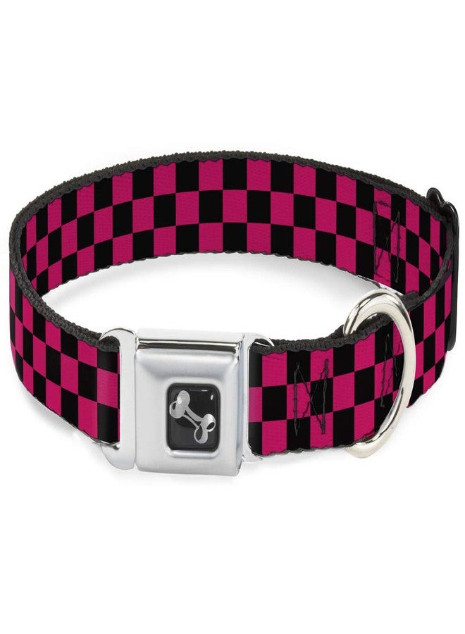 Buckle Down Buckle-Down Seatbelt Buckle Dog Collar - Checker Black/Neon Pink - 1.5" Wide - Fits 16-23" Neck - Medium - Image 1