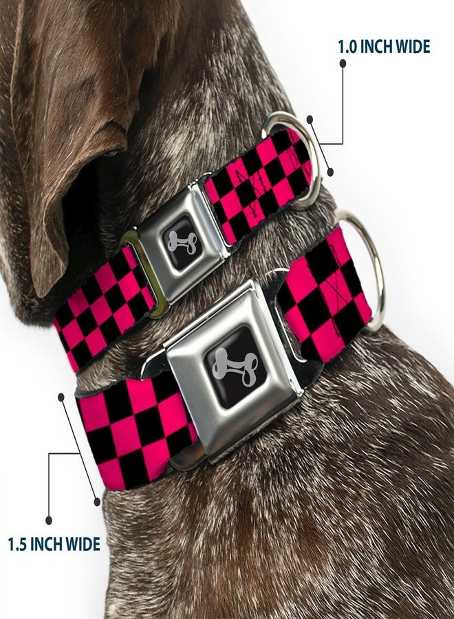 Buckle Down Buckle-Down Seatbelt Buckle Dog Collar - Checker Black/Neon Pink - 1.5" Wide - Fits 16-23" Neck - Medium - Image 2