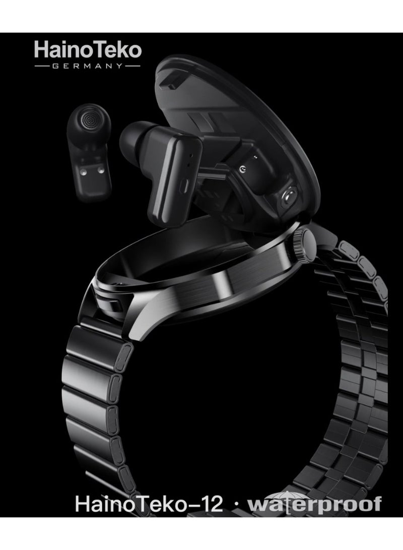 Haino Teko Hino Teko-12 Buds Smartwatch features an AMOLED screen, is waterproof and can withstand low temperatures with an IP68 rating, comes with Bluetooth earphones built into the smartwatch with noise-canceling capability, phone connectivity, and a battery that lasts up to 10 days. - Image 4