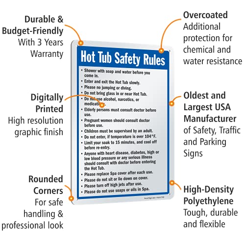 SmartSign-S-4896-Pl "Hot Tub Safety Rules" Sign | 10" x 14" Plastic - Black/Blue on White - Image 4