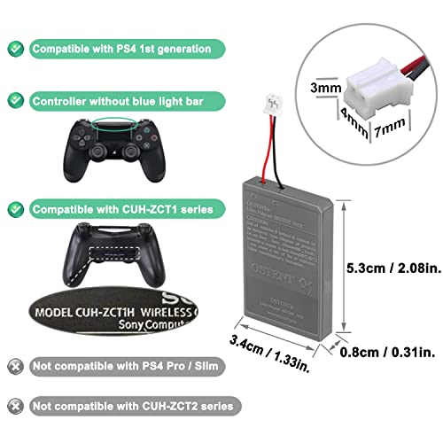 OSTENT 3.65V 1000mAh LIP1522 Rechargeable Li-ion Battery Pack for Sony PS4 Bluetooth Wireless Dual Shock Controller CUH-ZCT1 Series (CUH-ZCT1E/CUH-ZCT1U) First Generation Old Version Big Connector - Image 4