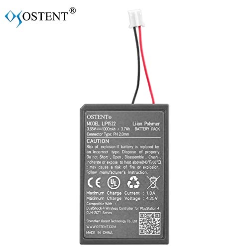 OSTENT 3.65V 1000mAh LIP1522 Rechargeable Li-ion Battery Pack for Sony PS4 Bluetooth Wireless Dual Shock Controller CUH-ZCT1 Series (CUH-ZCT1E/CUH-ZCT1U) First Generation Old Version Big Connector - Image 2