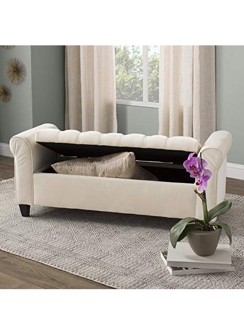 BLACK OAK - BLACK OAK Claxton Upholstered Flip top Storage Bench 2 Seater Sofa Couch Poufffe Storage Ottoman (Ivory) - Image 1