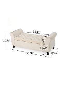 BLACK OAK BLACK OAK Claxton Upholstered Flip top Storage Bench 2 Seater Sofa Couch Poufffe Storage Ottoman (Ivory)  - Image 3
