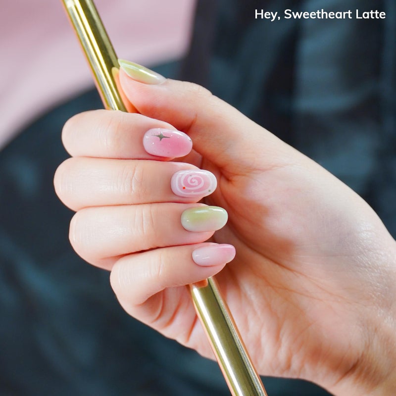 Heyhae Semi Cured Gel Nail Strips | No LED Lamp Needed | Fall, Glam, Pink | Easy Apply & Remove, Salon Quality | Includes 28 Strips, 1 Prep Pads, Nail File & Wooden stick - Hey, Sweetheart Latte - Image 5