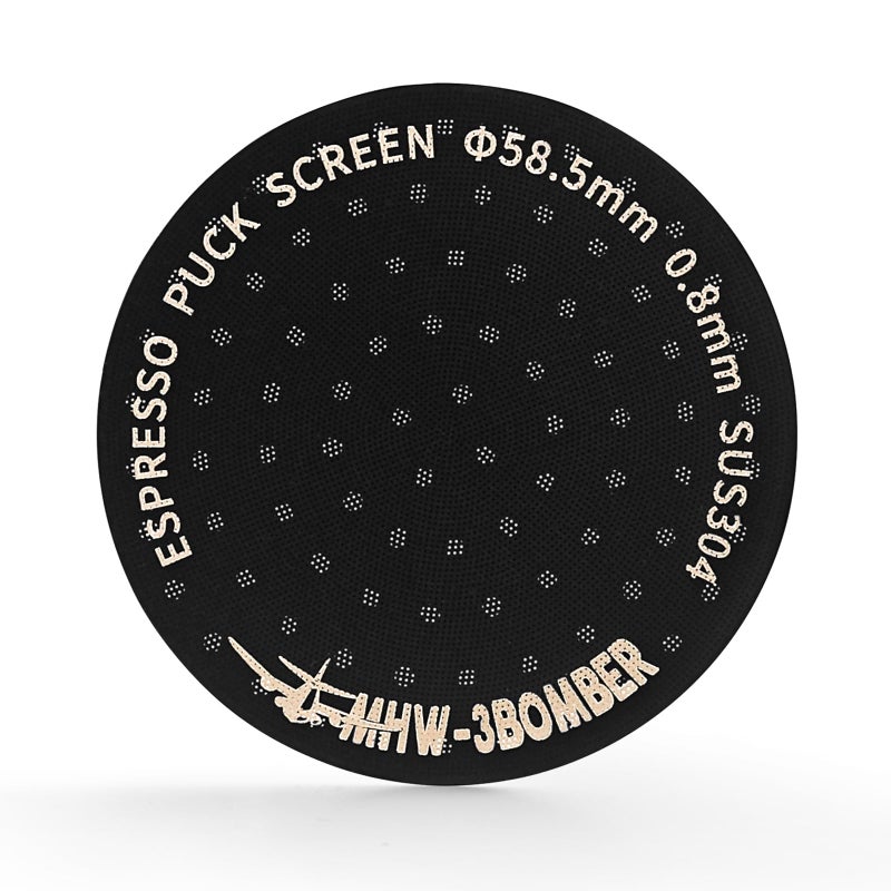 MHW-3BOMBER MHW3BOMBER 585mm Espresso Puck Screen Metal Espresso Filter Reusable Coffee Filters for 58mm Portafilter Basket 08mm Thickness Titanium Coating Black FG5588OS