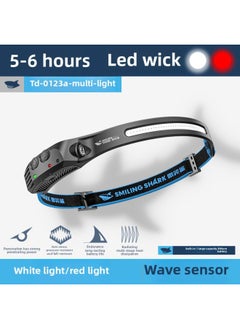 Smiling Shark Outdoor Lightweight Fishing Lamp Large Flood Head Lamp Intelligent Induction Red Flash Headlamp-Color:Td-0123a Multi-light
