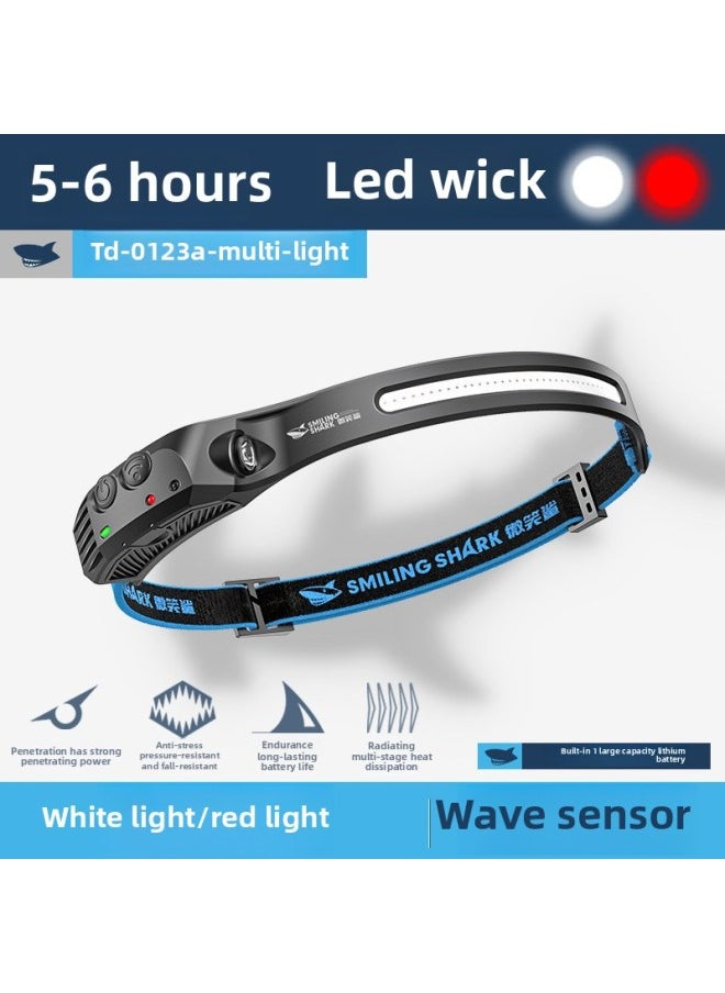 Generic - Smiling Shark Outdoor Lightweight Fishing Lamp Large Flood Head Lamp Intelligent Induction Red Flash Headlamp-Color:Td-0123a Multi-light - Image 1