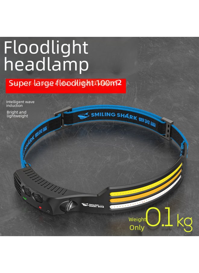 Generic - Smiling Shark Outdoor Lightweight Fishing Lamp Large Flood Head Lamp Intelligent Induction Red Flash Headlamp-Color:Td-0123a Multi-light - Image 1