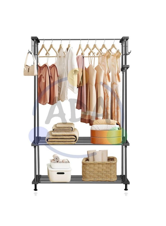 ADA ADA® Premium High Density Drizzle Metal Garment Rack with 10 Side Hooks and 2 Lower Shelves | Heavy Duty Multifunctional Clothes Rack - Black (84 x 31 x 140cm)  - Image 2
