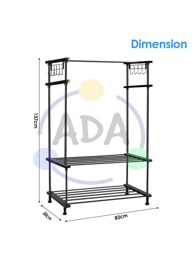 ADA ADA® Premium High Density Drizzle Metal Garment Rack with 10 Side Hooks and 2 Lower Shelves | Heavy Duty Multifunctional Clothes Rack - Black (84 x 31 x 140cm)  - Image 5