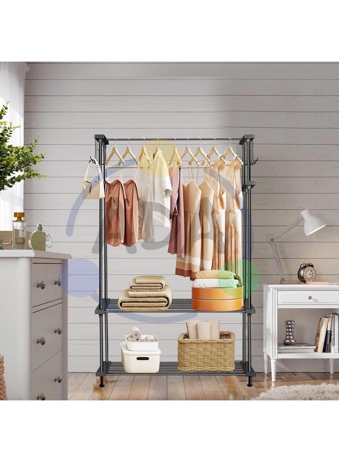 ADA ADA® Premium High Density Drizzle Metal Garment Rack with 10 Side Hooks and 2 Lower Shelves | Heavy Duty Multifunctional Clothes Rack - Black (84 x 31 x 140cm)  - Image 1