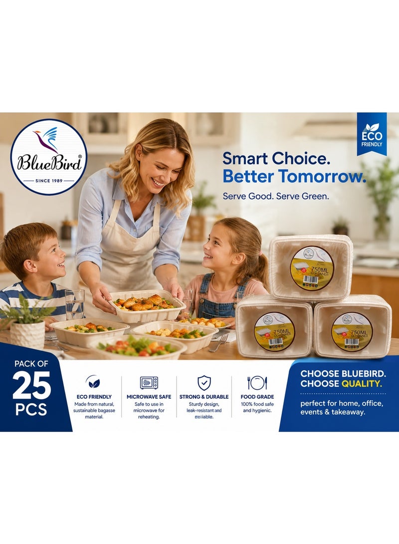 BlueBird Biodegradable Container Rectangle 750 ml With Lid (1 pack x 25 Pcs) - Image 4