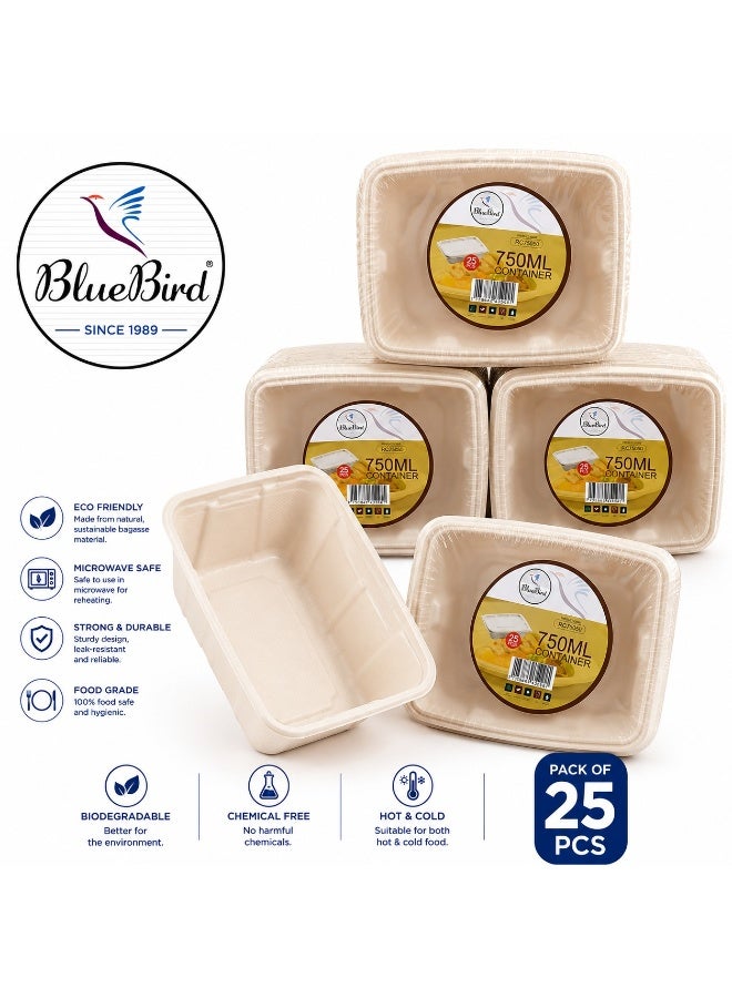 BlueBird Biodegradable Container Rectangle 750 ml With Lid (1 pack x 25 Pcs) - Image 2