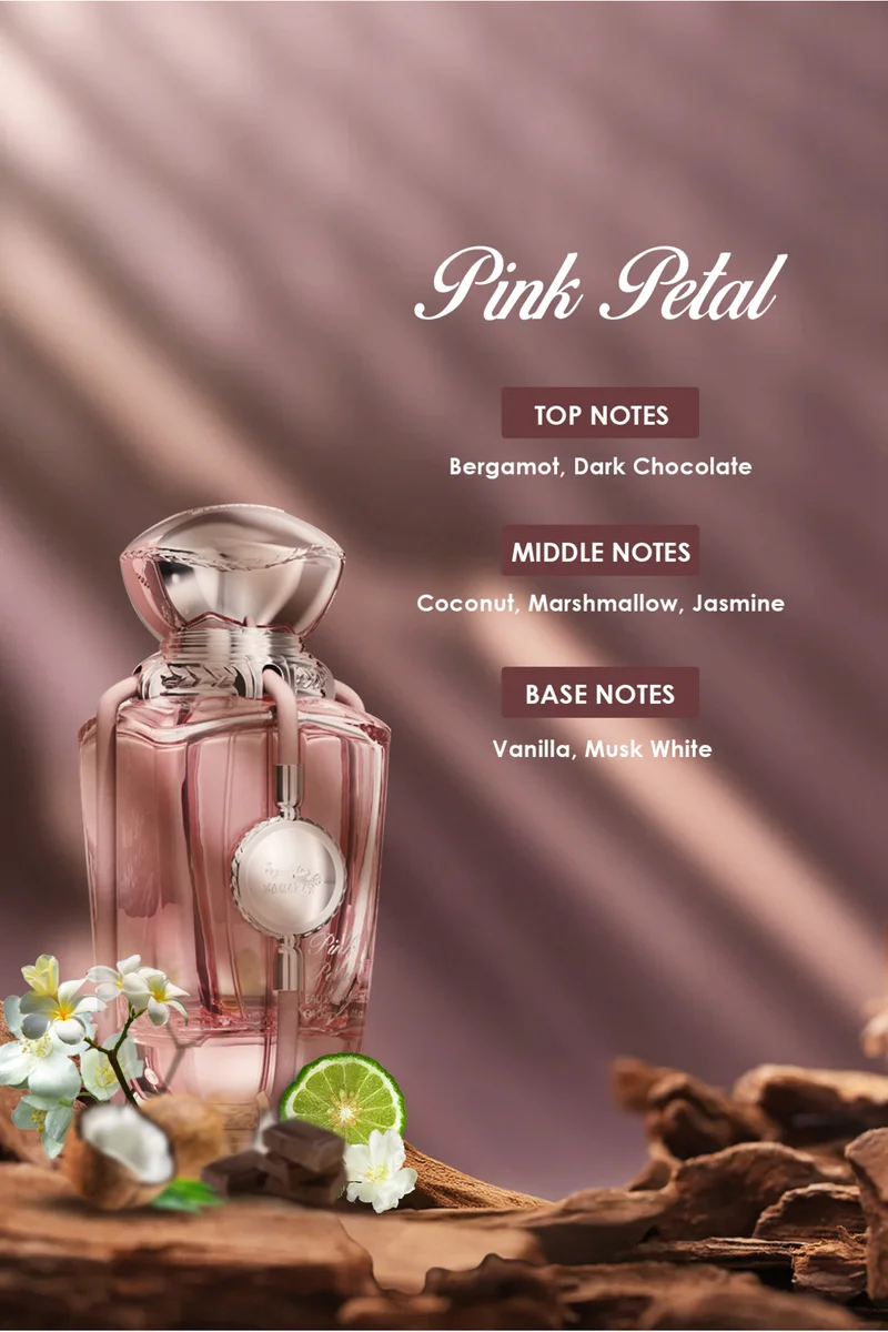 عود خليجي Pink Petal 100ML Eau de Parfum – Sweet Perfume for Ladies with Chocolate, Coconut & Vanilla