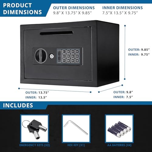 Barska Digital Depository Safe – 0.57 Cu. Ft Front-Load Drop Box for Cash, Money & Mail, Multi-User PIN Code Lock, Steel Construction, Anti-Pry Hinges, Backup Keys, Ideal for Business or Office - Image 3