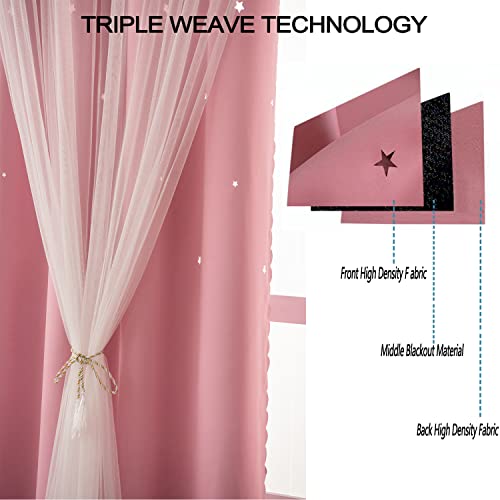 LUGOTAL Pink Curtains for Girls Bedroom Kids Baby Room Decor Cute Double Layer Star Cutout Curtains Room Darkening Window Curtain for Nursery (Pink, 42W x 84L,2 Panels) - Image 5