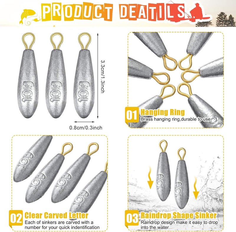 Yaomiao 20 Pieces Drop Shot Fishing Weights Sinkers Kit - 0.35 oz Bullet Raindrop Design for Freshwater and Saltwater Fishing - Image 2