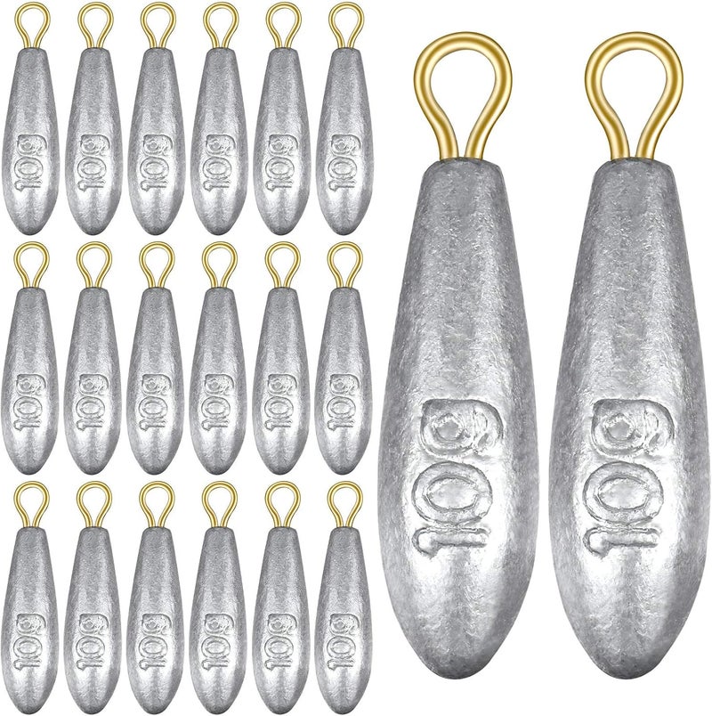 Yaomiao 20 Pieces Drop Shot Fishing Weights Sinkers Kit - 0.35 oz Bullet Raindrop Design for Freshwater and Saltwater Fishing - Image 1