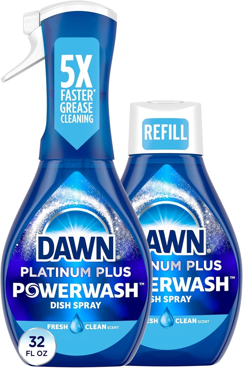 Dawn Powerwash Spray Starter Kit, Platinum Dish Soap, Fresh Scent, 1 Starter Kit + 1 Powerwash Refill, 16 fl oz each - Image 1