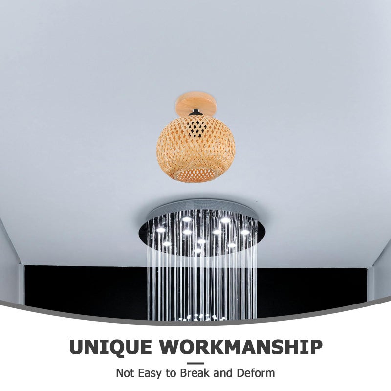 Didiseaon Rustic Woven Wood Ceiling Lamp Vintage For Bedroom Dining Room Balcony Hallway Home Kitchen Decor - Image 4
