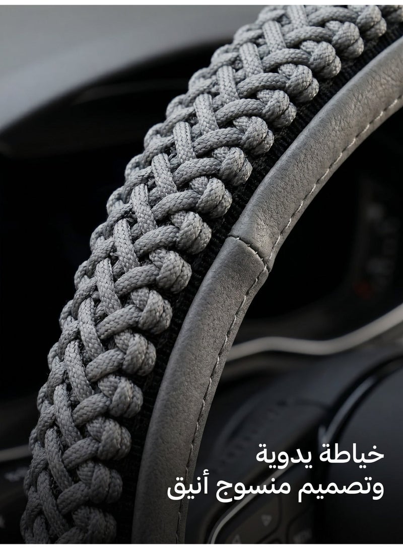 Growpal 38cm Ice Silk Steering Wheel Cover – Cooling Breathable Knit, Soft Anti-Slip Grip, Universal Fit for Cars, SUVs & Pickups, Grey, 1 Piece - Image 2