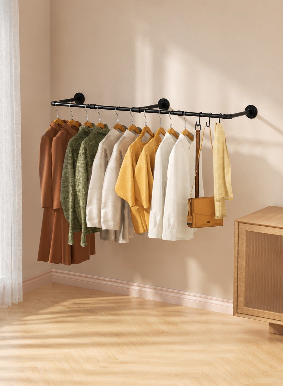 Industrial Pipe Wall Mounting Clothes Rack, Removable Retro Metal Clothes Rail, Heavy Duty Clothes Rail, Bathroom Towel Holder, Hanging Clothes Rods for Bathroom, Bedroom