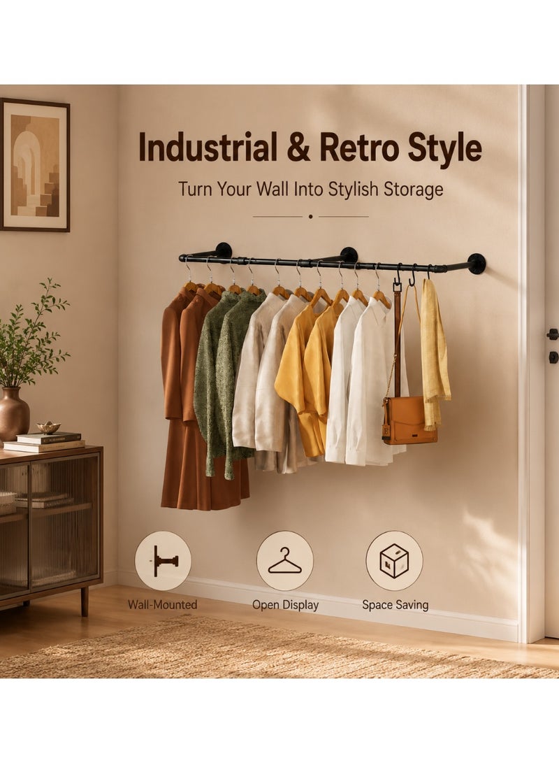 XiuWoo Industrial Pipe Wall Mounting Clothes Rack, Removable Retro Metal Clothes Rail,  Heavy Duty Clothes Rail, Bathroom Towel Holder, Hanging Clothes Rods for Bathroom, Bedroom - Image 4