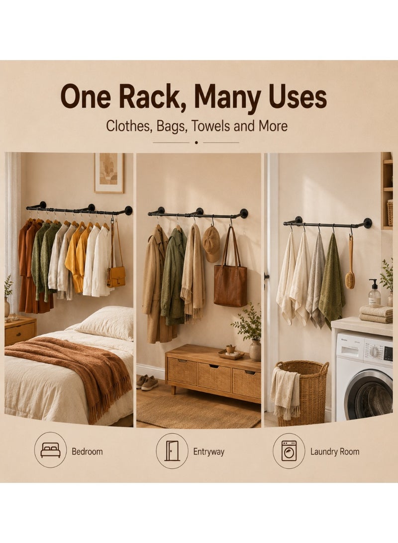 XiuWoo Industrial Pipe Wall Mounting Clothes Rack, Removable Retro Metal Clothes Rail,  Heavy Duty Clothes Rail, Bathroom Towel Holder, Hanging Clothes Rods for Bathroom, Bedroom - Image 5