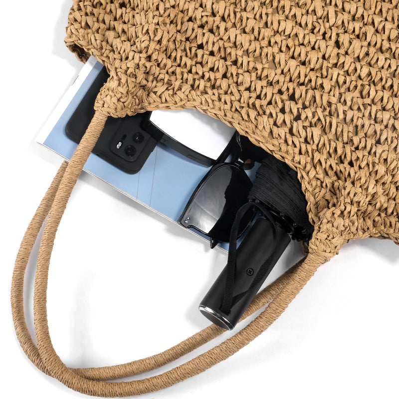 NEWROGENG Straw Purses for Women 2025, Large Beach Bag Summer Beach Tote Hand Woven Purse Shoulder Handbags for Vacation, Khaki - Image 5