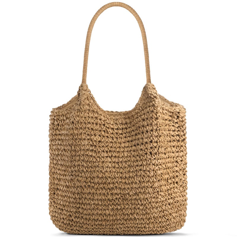 NEWROGENG Straw Purses for Women 2025, Large Beach Bag Summer Beach Tote Hand Woven Purse Shoulder Handbags for Vacation, Khaki - Image 1