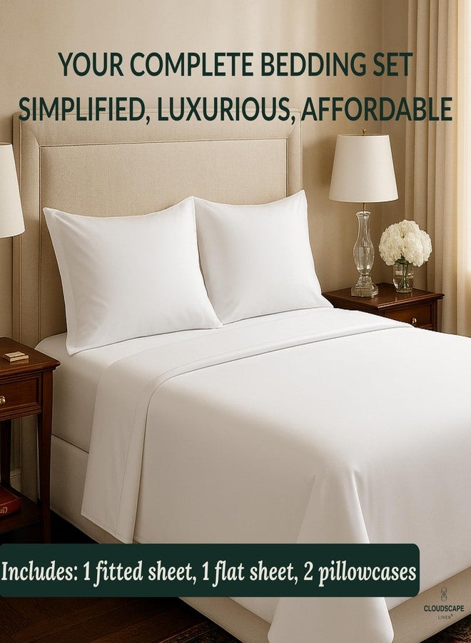 CloudScape Linen Cloud Scape Linen 100% Egyptian Cotton Sheets for Queen Size Bed, 400 Thread Count, 4 Pieces Bedding Set, Hotel Quality, Silky Soft, Deep Pockets up to 17”, White - Image 2