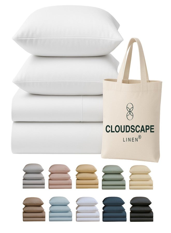 CloudScape Linen Cloud Scape Linen 100% Egyptian Cotton Sheets for Queen Size Bed, 400 Thread Count, 4 Pieces Bedding Set, Hotel Quality, Silky Soft, Deep Pockets up to 17”, White - Image 1