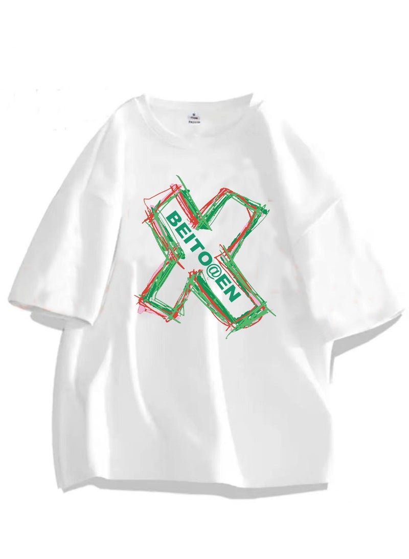 Heavy cotton short-sleeved T-shirt loose couple round neck summer T-shirt - Image 1