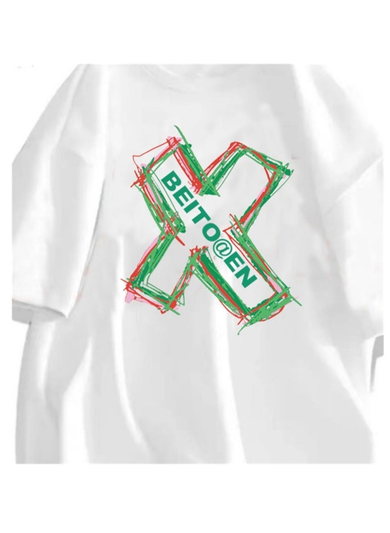 Heavy cotton short-sleeved T-shirt loose couple round neck summer T-shirt - Image 3
