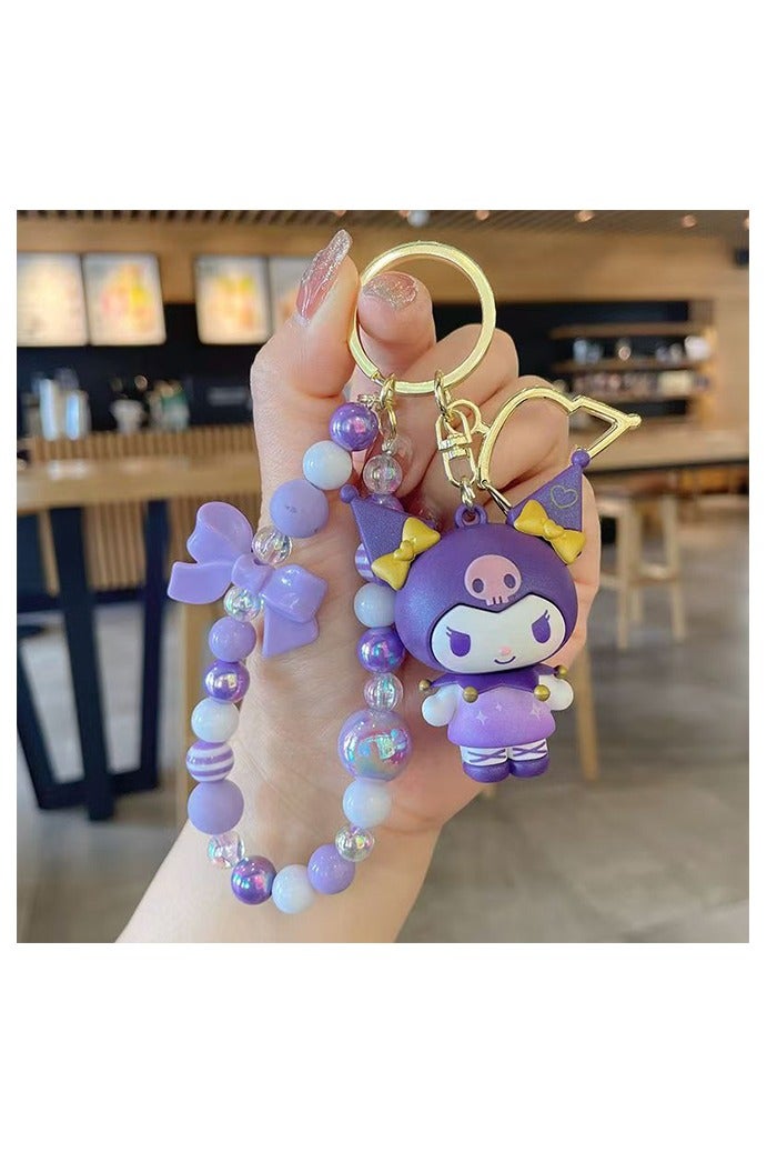 سلسلة مفاتيح لطيفة على شكل أرنب بانك أرجواني مع حزام مضاد للضياع للهواتف والمحافظ