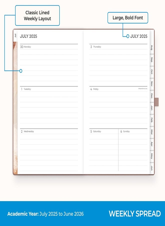 Blue Sky 2025-2026 Weekly and Monthly Academic Year Planner Calendar, July 2025 - June 2026, 5" x 8", Faux Leather Hard Cover, Bookbound, Laminated Tabs, Storage Pocket, Soft Brown - Image 3