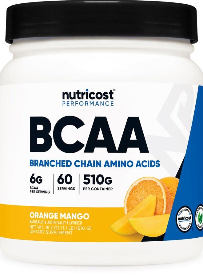 Nutricost مسحوق BCAA (برتقال مانجو، 60 حصة) - نسبة مثالية 2:1:1، خالي من الجلوتين، غير معدّل وراثيًا، نباتي - Image 1