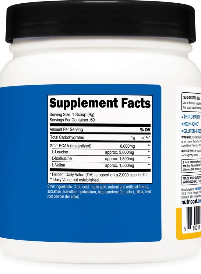 Nutricost مسحوق BCAA (برتقال مانجو، 60 حصة) - نسبة مثالية 2:1:1، خالي من الجلوتين، غير معدّل وراثيًا، نباتي - Image 5