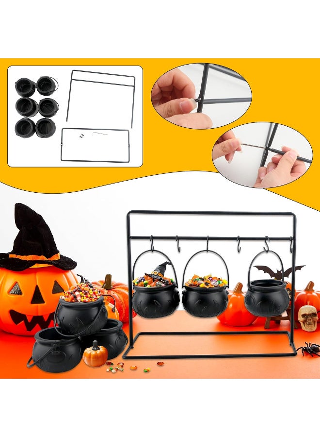 HI-FINE 9 Pack Small Halloween Witch Cauldron Candy Bowl Plastic Black Cauldron Serving Bowls with Halloween Cauldron On Rack and 9 Pack Hook for Halloweens Party Decoration - Image 3