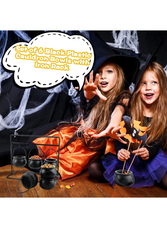 HI-FINE 9 Pack Small Halloween Witch Cauldron Candy Bowl Plastic Black Cauldron Serving Bowls with Halloween Cauldron On Rack and 9 Pack Hook for Halloweens Party Decoration - Image 5
