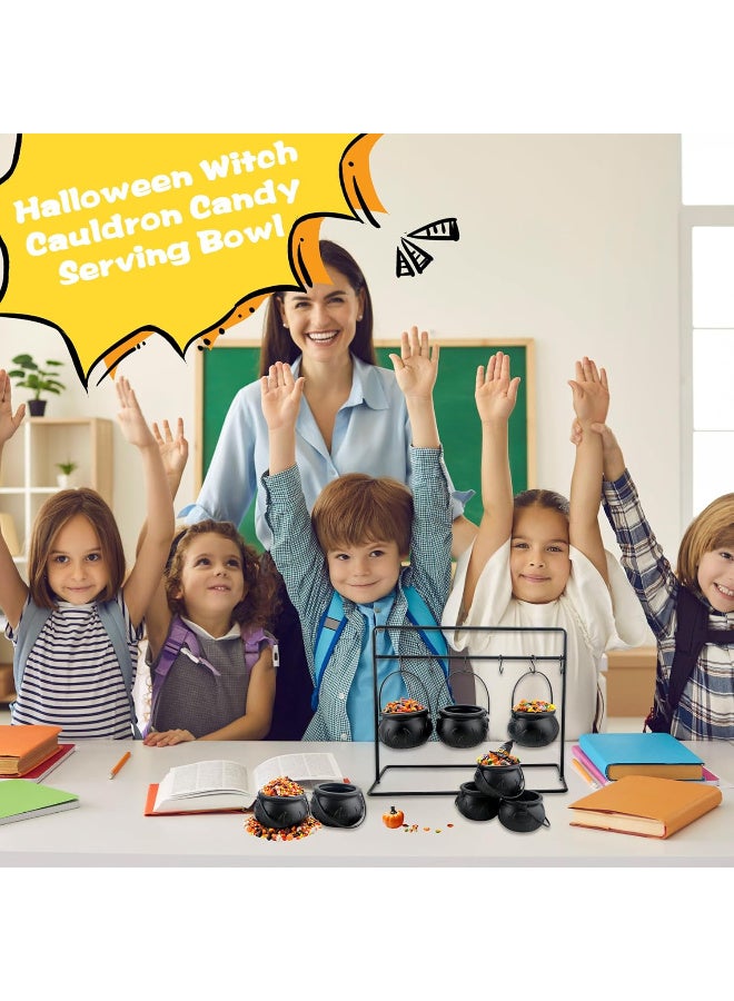 HI-FINE 9 Pack Small Halloween Witch Cauldron Candy Bowl Plastic Black Cauldron Serving Bowls with Halloween Cauldron On Rack and 9 Pack Hook for Halloweens Party Decoration - Image 4