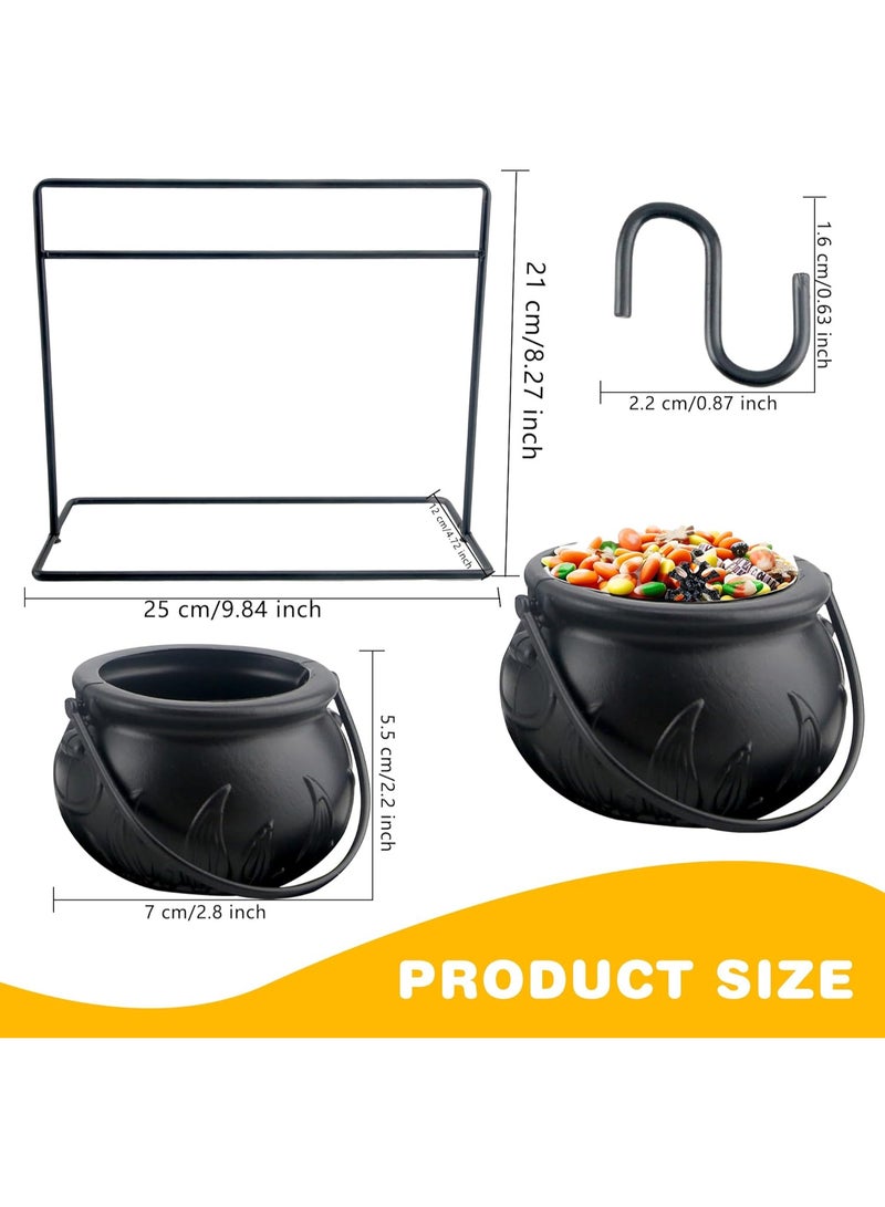 HI-FINE 9 Pack Small Halloween Witch Cauldron Candy Bowl Plastic Black Cauldron Serving Bowls with Halloween Cauldron On Rack and 9 Pack Hook for Halloweens Party Decoration - Image 2
