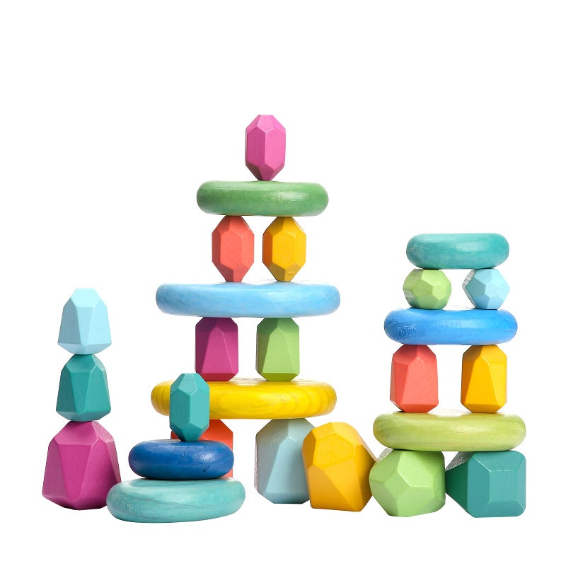 OESSUF Stacking Rocks 26Pcs Stacking Blocks Balancing Stones Wooden Building Toys Wood Stone Stacking Game for Toddler Sorting Preschool Educational Montessori Stacking Rocks for Kids - Image 2