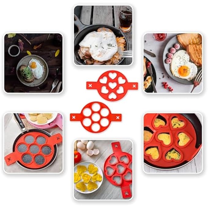 Khazna Pancake Mold Maker Silicone NonStick Egg Ring Baking Round And HeartShape Omelette Mold 2 Pack - Image 5