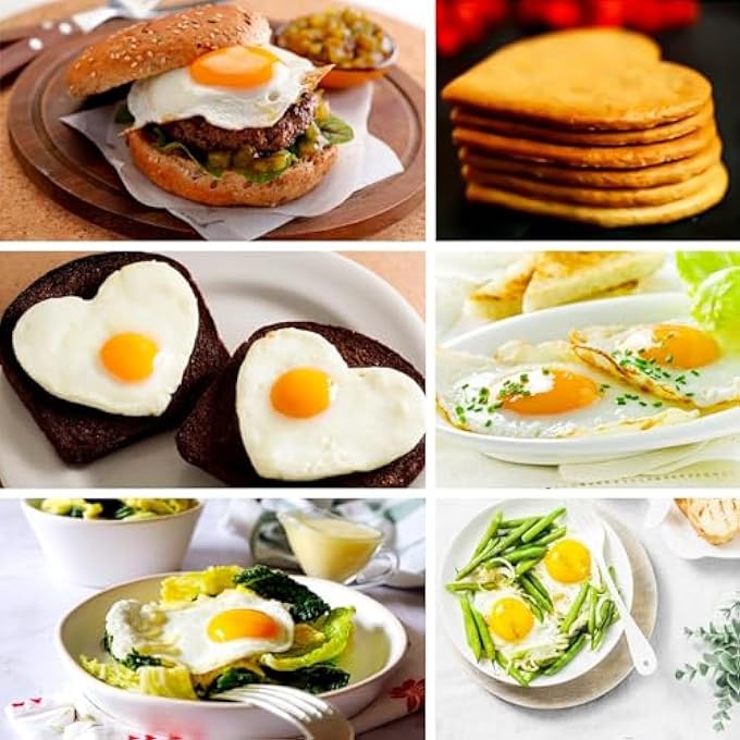 Khazna Pancake Mold Maker Silicone NonStick Egg Ring Baking Round And HeartShape Omelette Mold 2 Pack - Image 3