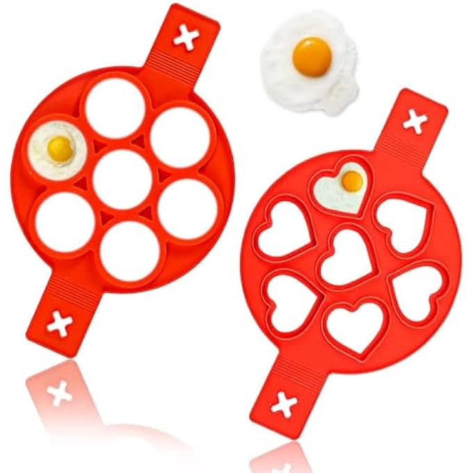 Khazna Pancake Mold Maker Silicone NonStick Egg Ring Baking Round And HeartShape Omelette Mold 2 Pack - Image 1