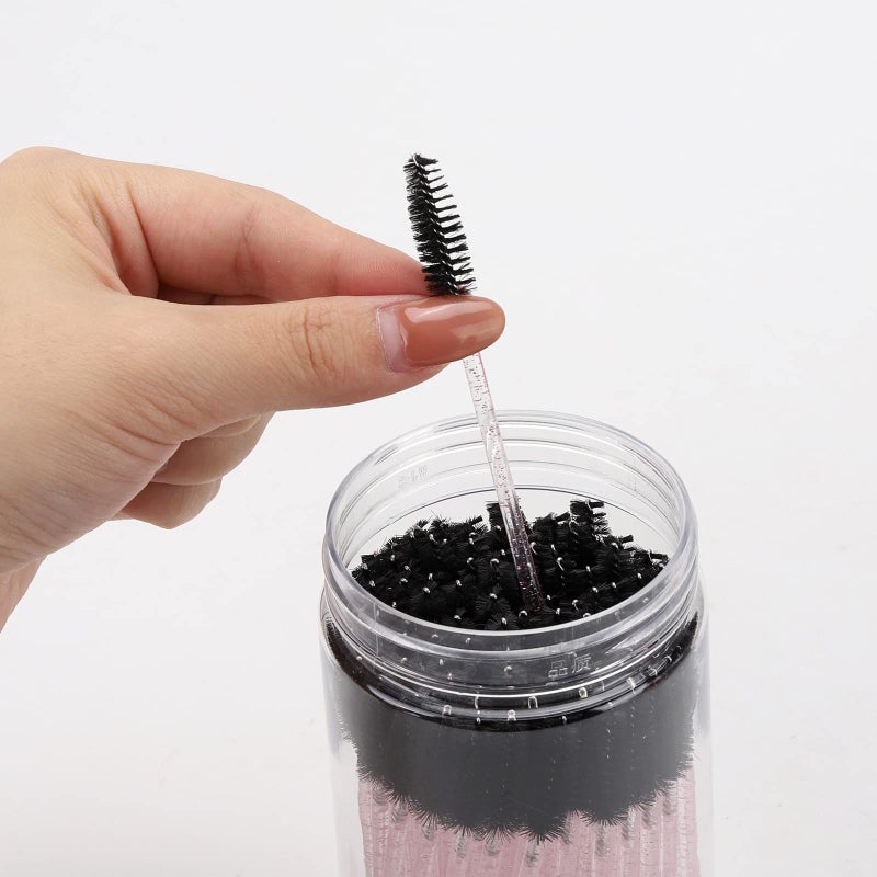 Tbestmax 100 Pcs Disposable Mascara Wands, Crystal Eyebrow Spoolies Brush for Eyelash Extensions, Lash Brushes with Container (Black, Pink) - Image 4
