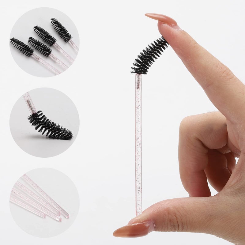 Tbestmax 100 Pcs Disposable Mascara Wands, Crystal Eyebrow Spoolies Brush for Eyelash Extensions, Lash Brushes with Container (Black, Pink) - Image 3