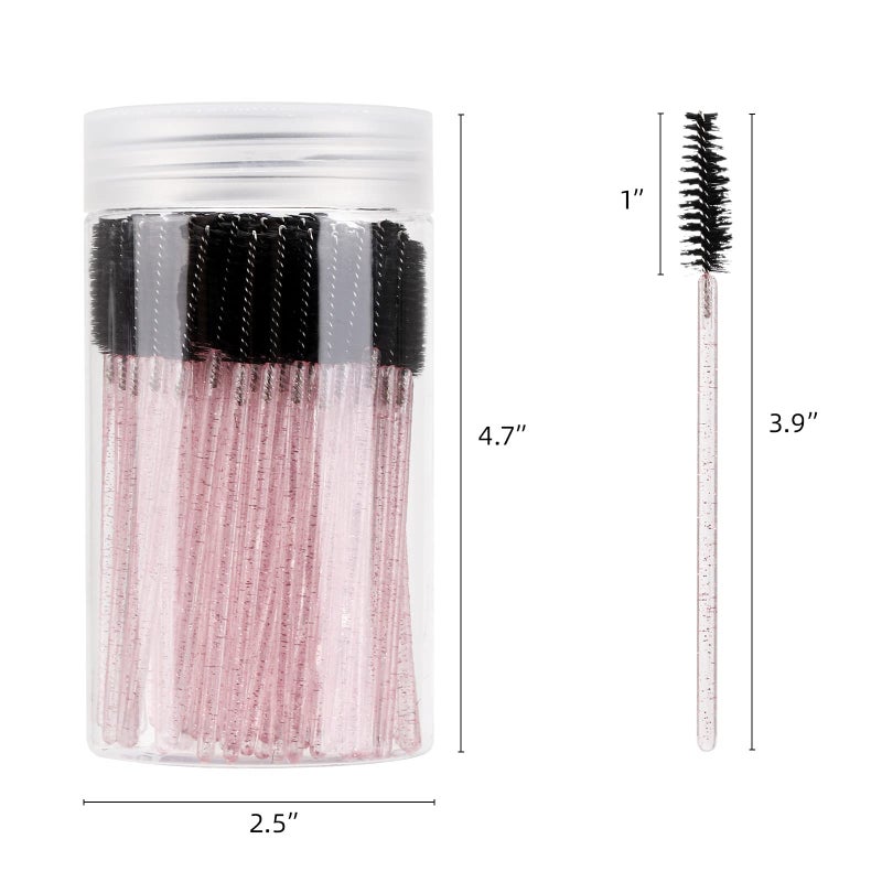 Tbestmax 100 Pcs Disposable Mascara Wands, Crystal Eyebrow Spoolies Brush for Eyelash Extensions, Lash Brushes with Container (Black, Pink) - Image 5
